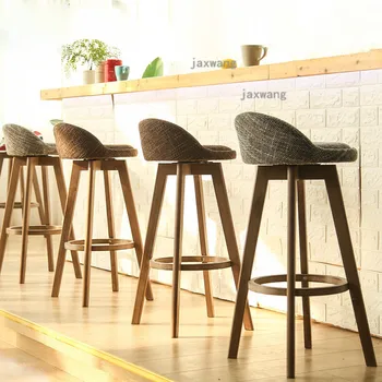 Ретро-барные стулья из массива дерева, современное легкое роскошное вращающееся кресло, домашний тканевый барный стул, кухонная мебель для отдыха, скандинавский барный стул