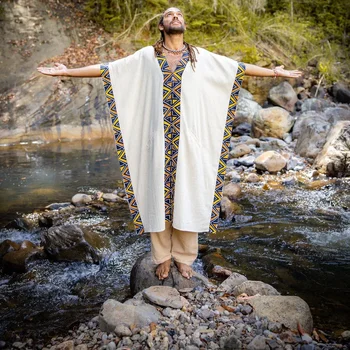 Кафатанская мужская Курта с племенными узорами, платье ручной работы из натурального хлопка с карманами, халат для церемоний, ритуал, фестивальный халат