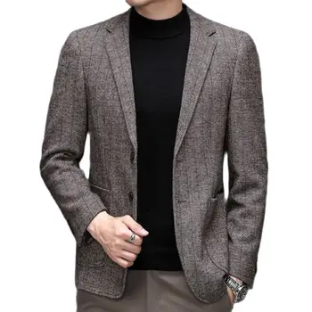 Мужское шерстяное пальто, осенне-зимний шерстяной блейзер, мужской костюм для отдыха, пальто с рисунком в елочку, куртка, верхняя одежда, топы XXXL