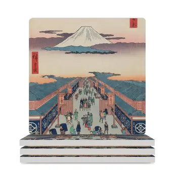 Гора Фудзи над Древней улицей Укие-э Японское искусство Керамические Подставки (Квадратные) набор кофейных чашек подставки для тарелок