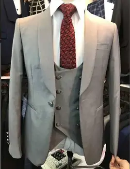 Высококачественный Серый свадебный костюм Homme Для жениха, приталенные смокинги, блейзер Slim Fit Terno Masculino, 3 предмета