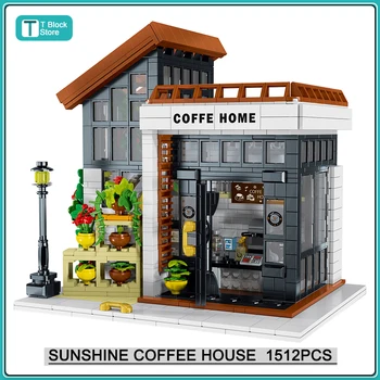 Творческий Городской Свет Sunshine Coffee House Строительные Блоки Модельный Набор MOC Streetview Модульная Архитектура Игрушки Для Мальчиков Детский Подарок