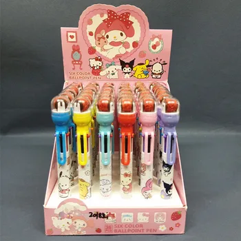 Канцелярские принадлежности Sanrio Roller Stamp Шестицветная шариковая ручка Kuromi Cinnamon Dog Melody Многоцветная карманная ручка