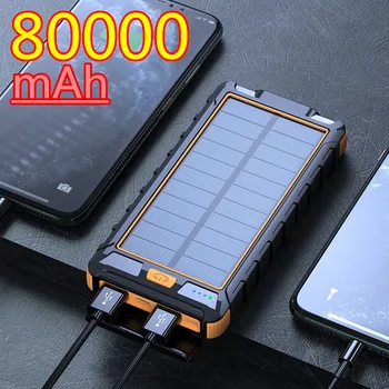 80000 мАч Солнечный Аккумулятор Портативное зарядное Устройство USB Наружный внешний аккумулятор большой емкости для iPhone Samsung Xiaomi