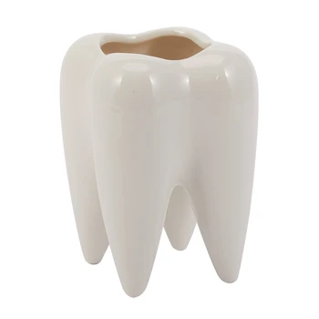 Белый керамический цветочный горшок в форме зуба, современный дизайн, модель зубов для кашпо, Мини-настольный горшок, креативный подарок (без растений)