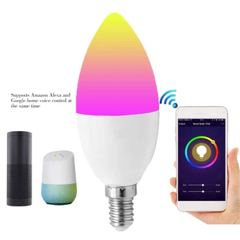светодиодная Лампа Smart Home мощностью 5 Вт E12 E14 Работает с Alexa Home Smart Candle Bulb Rgbcw Voice Control 3.0 Tuya