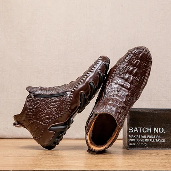 Мужская кожаная обувь с рисунком Крокодиловой кожи В Британском Стиле; Мужские короткие ботинки со Средним берцем; Кожаные Zapatos De Hombre Большого размера; Зимние Теплые Мужские ботинки