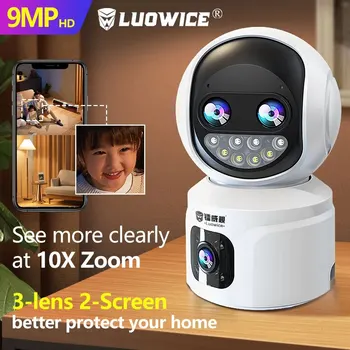 Luowice 9-мегапиксельная камера PTZ IP наблюдения с 2 экранами, Wifi-камера с 10-кратным зумом, двусторонний Аудио-монитор для умного дома с детским питомцем.