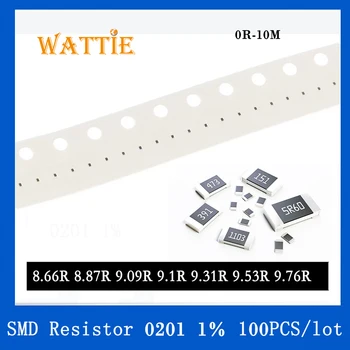 SMD резистор 0201 1% 8.66R 8.87R 9.09R 9.1R 9.31R 9.53R 9.76R 100 шт./лот микросхемные резисторы 1/20 Вт 0.6 мм * 0.3 мм
