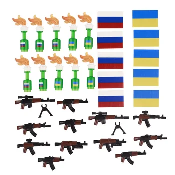 Бутылка с военным флагом MOC Армии России и Украины, строительные блоки, фигурки солдат, аксессуары для оружия, пистолет с коктейлем Молотова, кирпичи AK
