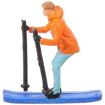 Девочка-лыжница 1:64-Оранжевая Миниатюрная модель игрушечного домика, украшение пейзажа, Песочный стол, Крошечные украшения в виде человека