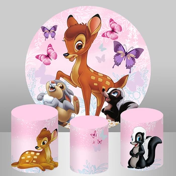Круглая фоновая обложка Bambi Розовые бабочки Детский душ для девочек, вечеринка по случаю Дня рождения, круглые чехлы для плинтусов на заднем плане