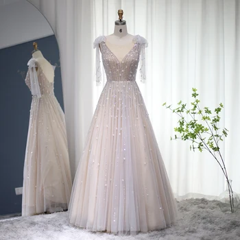 Шарон Саид, Вечерние платья цвета светлого шампанского, Дубайское Роскошное Кристально-розовое Элегантное арабское вечернее платье для женщин, свадебные платья для вечеринок
