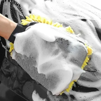 Мягкие водонепроницаемые перчатки из синели для автомойки из микрофибры, Толстая рукавица для чистки автомобилей, Восковая щетка для детализации деталей, Двусторонняя перчатка для автосервиса
