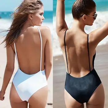 Женские однотонные купальники-бикини, сексуальный купальник с открытой спиной, цельный тонкий купальник из полиэстера, цельный купальник, пляжная одежда, купальный костюм