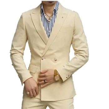 Новый Двубортный Мужской костюм из 2 частей, Платье Жениха, Смокинги, Приталенный Классический Костюм Homme, Свадебная Мужская Официальная одежда (куртка + брюки