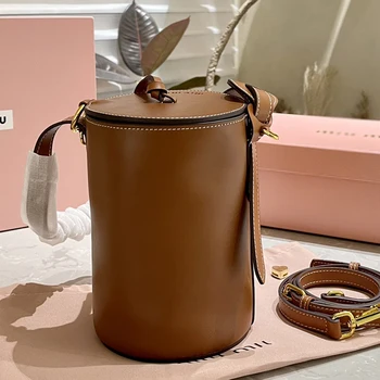 Очень высококачественная натуральная кожа geniune leather элегантная женская сумка через плечо дизайнерская Цилиндрическая сумка-ведро