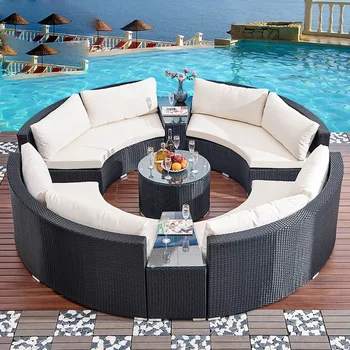 Уличный диван, чайный столик, комбинированный угловой садовый балкон, плетеный ротанг, солнцезащитный крем, водонепроницаемая мебель для двора