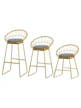 Барный стул Nordic iron art простая и стильная сетка со спинкой, красный обеденный стул, табурет для магазина высокой одежды, фото