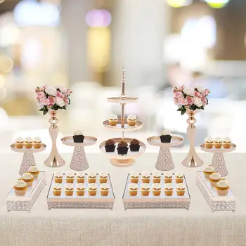 11шт Хрустальные подставки для тортов из серебра/французского Золота, декор для десертного стола, набор подставок для показа Европейских креативных тортов, подставка для дим-самов