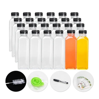 24шт Пластиковые бутылки для сока на 16 унций с крышками Мини-пустые контейнеры для прозрачной воды с крышками, защищенными от вскрытия, черные