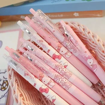 Sanrio Hello Kitty 12шт Аниме 0,5 мм Гелевые ручки Канцелярская ручка для девочек Объемная ручка для печати Kawaii Pink Студенческие принадлежности Детские игрушки в подарок