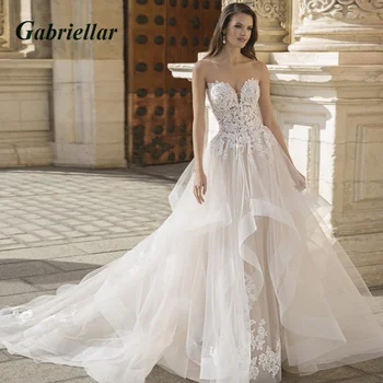 Изысканные свадебные платья Gabriellar с оборками и открытой спиной 2023, Свадебные платья трапециевидной формы с аппликацией в виде сердечка, выполненные по индивидуальному заказу