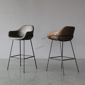 Скандинавские барные стулья Дизайнерский Креативный стул со спинкой Минималистичный Бытовой Высокий стул Промышленный Барный стул Кожаный Барный стул A