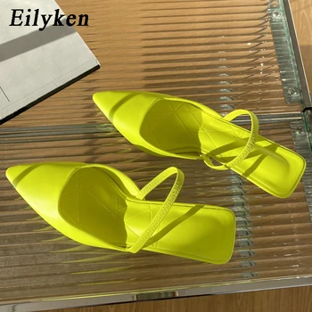 Eilyken, новый дизайн, женские туфли ярких цветов с мелкой подкладкой на тонком низком каблуке, модные туфли-лодочки с острым носком, женская обувь