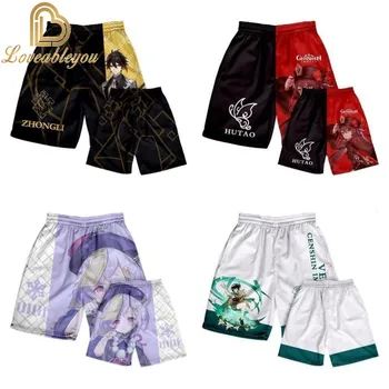 Шорты Genshin Impact, летние пляжные брюки, мужские баскетбольные тренировочные брюки, уличные трендовые спортивные штаны, сетчатые дышащие шорты