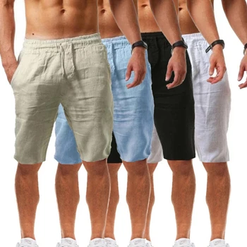 Летний Новый стиль, мужские повседневные спортивные хлопчатобумажные и льняные удобные модные шорты, штаны для бега трусцой