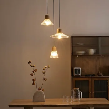 Современный стеклянный подвесной светильник, Деревянная подвесная лампа, украшение кухни ресторана, кафе-бара, спальни, Потолочные люстры, лофт из пеньковой веревки