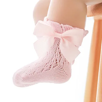 Носки для маленьких девочек с милой принцессой Из Мягкого хлопка С Милым бантом, Летние Сетчатые Носки для новорожденных, Белые, Розовые, Тонкие Дышащие Носки для малышей