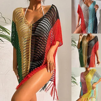 Повседневная Женская пляжная одежда для отдыха Оверсайз в тон, сексуальный вязаный купальник-бикини с V-образным вырезом, женская одежда Gollow.