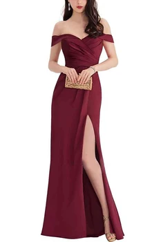 Женское Вечернее платье для Выпускного вечера с рюшами в виде Сердечка и Высоким разрезом, С Открытыми плечами, robes de soirée vestidos elegantes para mujer