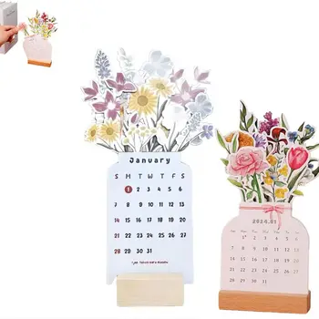 Настольный календарь Bloomy Flowers на 2024 год в форме вазы, Новогодний Ежемесячный календарь, Планировщик домашнего офиса, декор стола