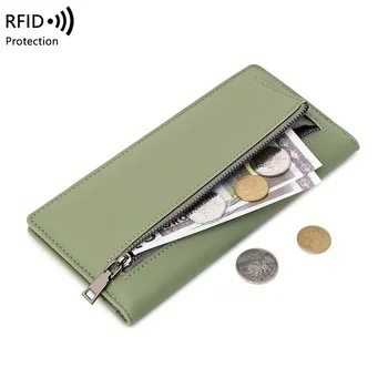 RFID Противоугонный PU Портативный двойной ультратонкий длинный кошелек с несколькими картами, многофункциональная застежка-молния, простой кошелек для монет