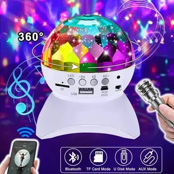 Светодиодные колонки DJ Диско-шар Беспроводная Музыка Bluetooth Вращающийся Сценический свет RGB Стробоскопический Лазерный Проектор Перезаряжаемый свет для вечеринки