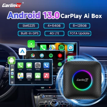 Carlinkit Android 13 Carplay Smart Tv Box Беспроводной Android Auto Apple Car Play для Netflix Поддержка Youtube SM6225 8-Ядерный 4G LTE