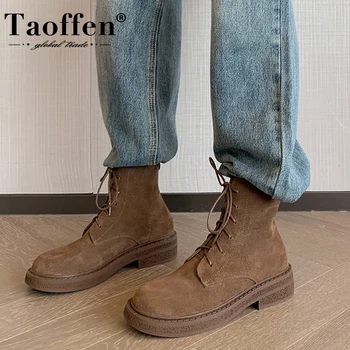 Женские короткие ботинки Taoffen из натуральной кожи, однотонная зимняя обувь, Новое поступление 2023 года, ботильоны, повседневная обувь, размер 34-40