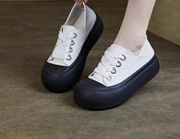 Женская обувь из воловьей кожи с белым слоем, осенние новые туфли для маффинов на толстой подошве, увеличивающие рост, уродливые туфли с милой пандой, большие туфли