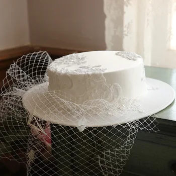 Фетровая шляпа для новобрачных White Fascinator, шикарный головной убор для леди, женский церковный головной убор