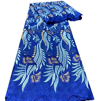Новейшая королевская синяя нигерийская кружевная ткань Dubai Lafaya Африканская кружевная ткань с вышивкой 5 ярдов из швейцарской вуали для вечернего платья K822