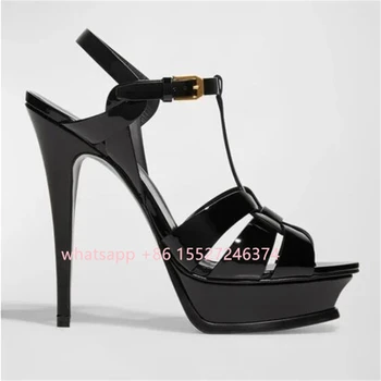 Высококачественная брендовая дизайнерская летняя женская обувь из лакированной кожи на высоком каблуке 14 см, Босоножки на платформе, женская обувь
