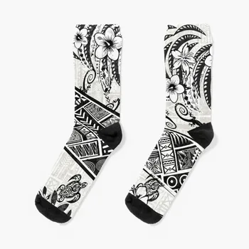 Черно-белые потертые носки в полинезийском племени, забавные носки, рождественские подарки, Новинки, роскошные противоскользящие женские носки, мужские носки