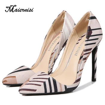 Женские туфли-лодочки на высоком каблуке-шпильке, сочетающиеся по цвету, Модная модель, Дизайн обуви для Подиума на каблуке 11 см, Большие размеры 35-47