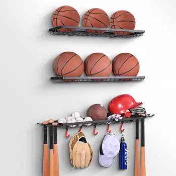 Стеллаж для хранения спортивного инвентаря, настенные стеллажи для хранения мячей в гараже, 3 отдельных органайзера для хранения баскетбольных мячей, с H