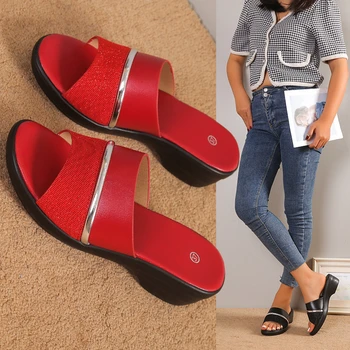 2023 Женские босоножки Популярные Босоножки для Королевской вечеринки На удобном каблуке Кораллово-красного цвета Африканские женские туфли для офиса