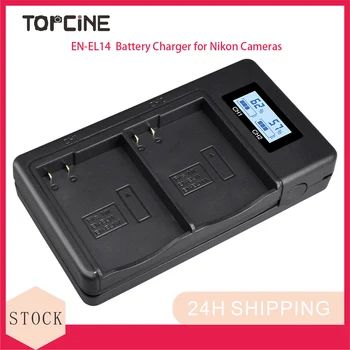 Зарядное устройство Topcine с двумя слотами EN-EL14, совместимое с камерами Nikon D3300 D3400 D3500 D5300 D5500 D5600 P7100 P7700 P7800
