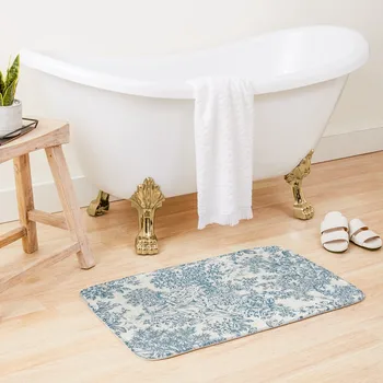 Светло-голубой Романтический Цветочный дизайн во французском стиле, коврик для ванной, нескользящий и моющийся, Набор ковриков для кухни и ванной